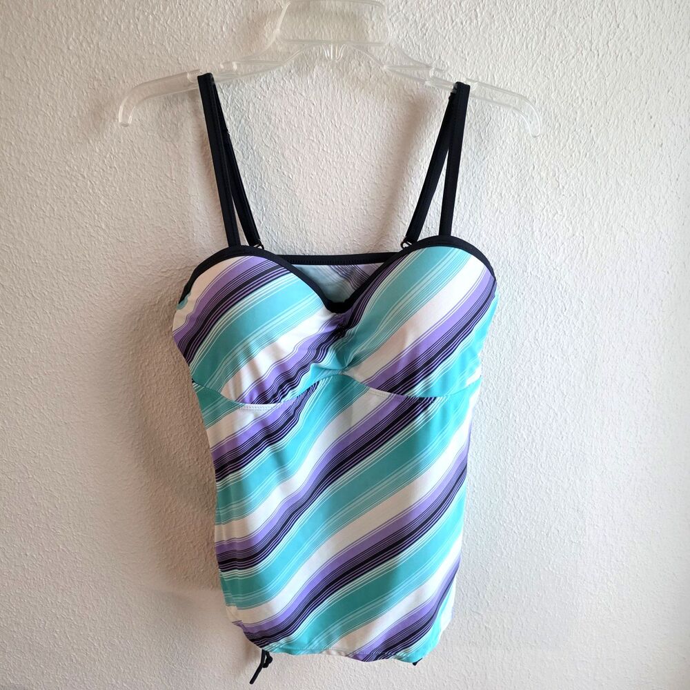 Free Country Tankini Top Womens XL Underwire Stripe Adj Straps Swimsuit Read